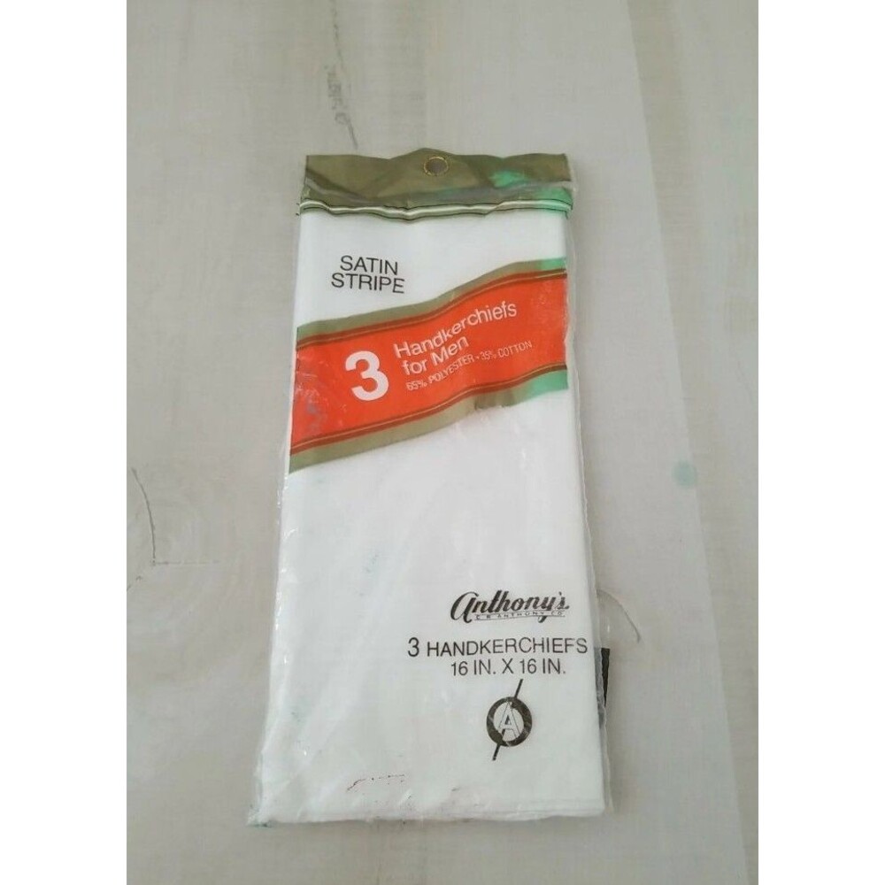 Vintage Set Of 3 Mens Handkerchiefs White On White Satin Stripe NEW old stock